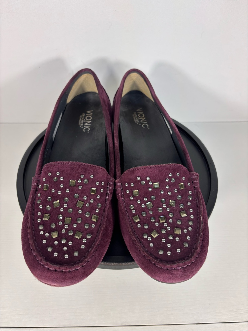 Vionic Athens Burgundy Suede Studded Loafers Orthotic Comfort Shoes 10